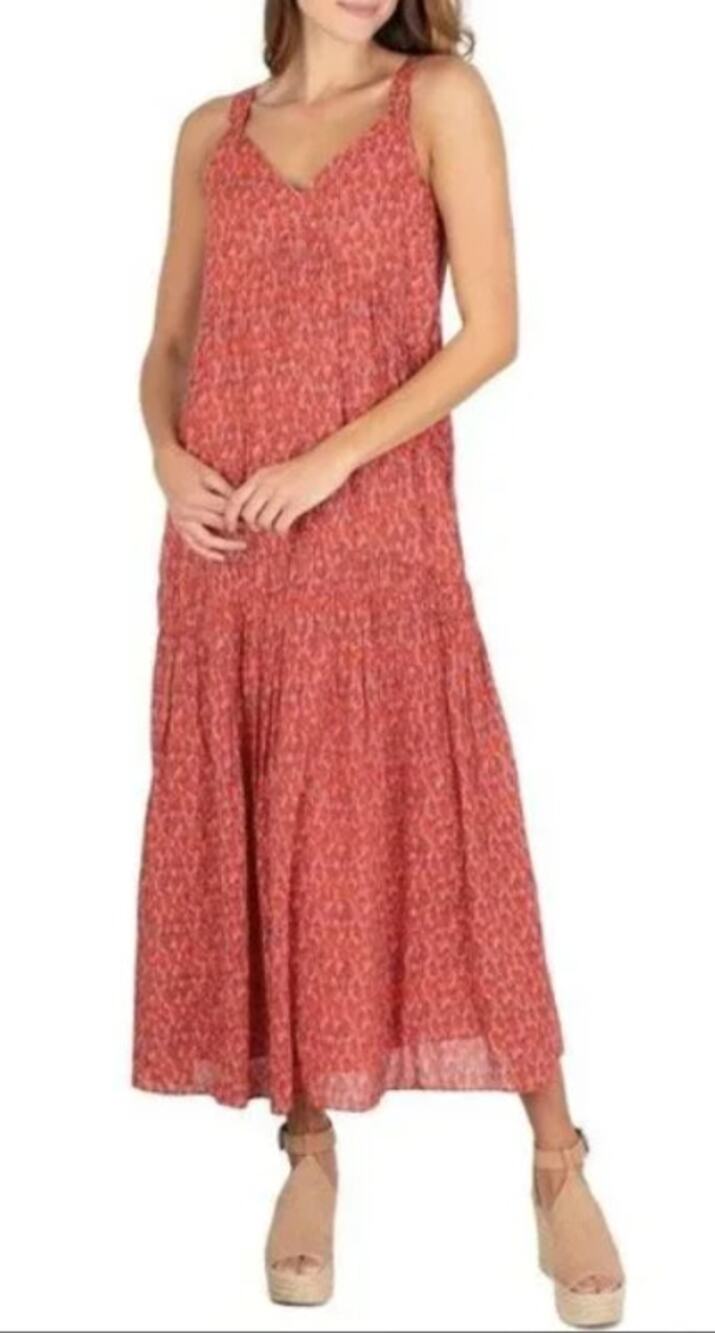 Joie Size Small Maxi Dress Sleeveless V-Neck Tiered Flowy Summer Dress Tea Rose